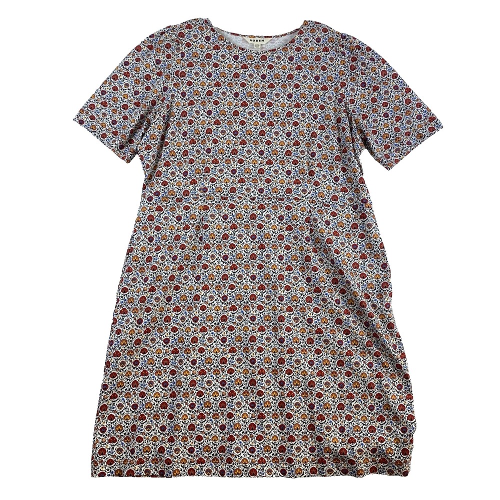 Boden‎ Dress Sz 16-18 Floral All Over Pattern Short Pleated Sleeves 100% Cotton